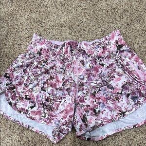 Floral Lululemon athletic shorts.